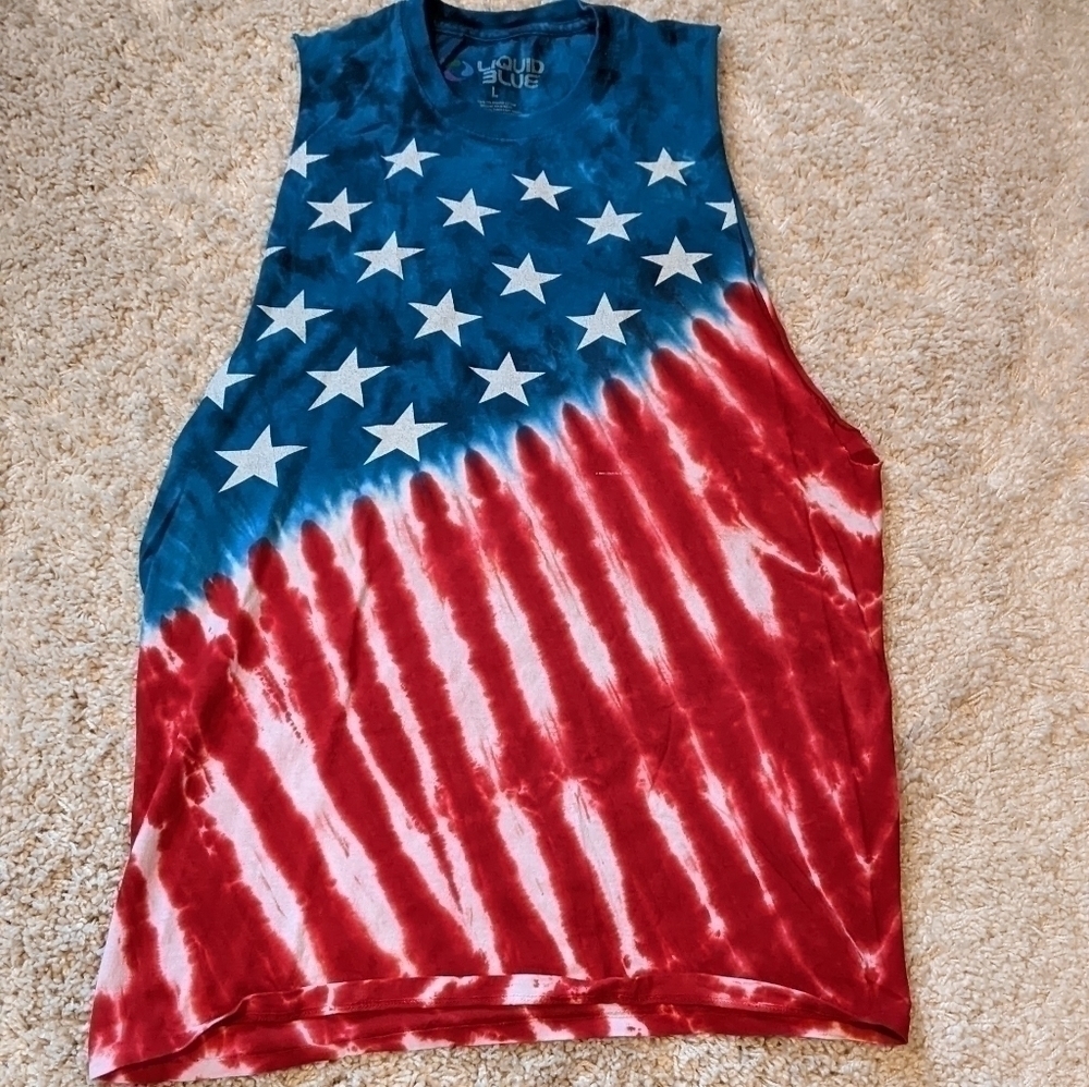 Liquid Blue American Flag Tie-dyed Tank Top USA Patriotic Large